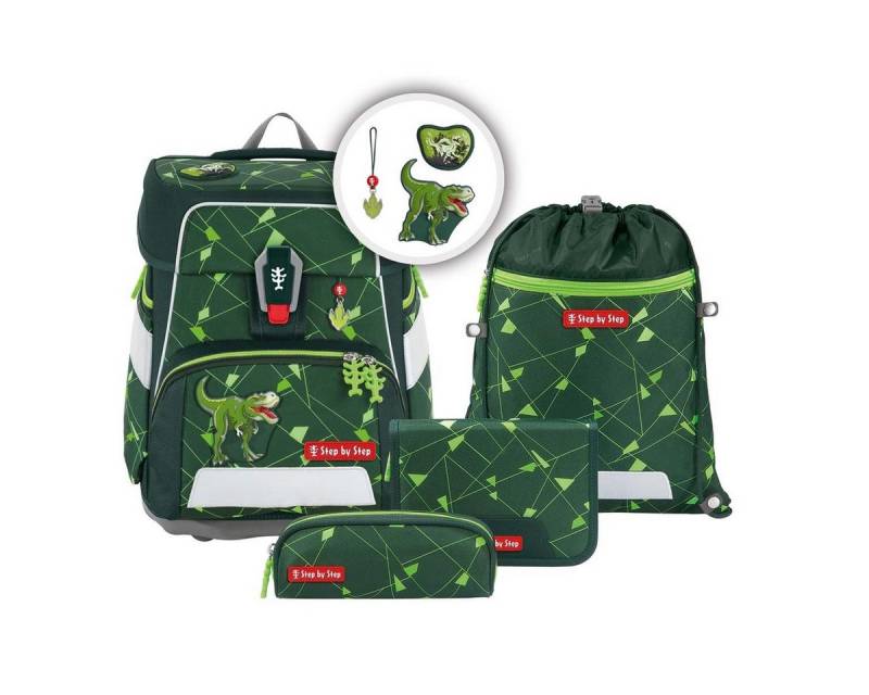 Step by Step Schulranzen Schulranzen-Set SPACE SHINE Dino Night Tyro 5-teilig (5-teilig), ab 1. Klasse, ergonomisch, Easy-Grow-System von Step by Step