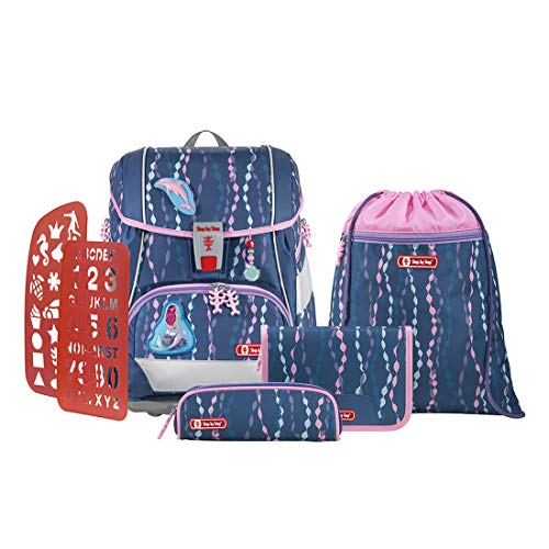 Step by Step Schulranzen-Set 2IN1 PLUS „Mermaid Bella“ 6-teilig, blau-lila, Meerjungfrau, ergonomischer Tornister, Reflektoren, höhenverstellbar mit Hüftgurt für Mädchen 1. Klasse, 19L von Step by Step