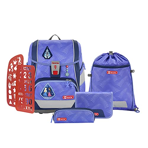 Step by Step Schulranzen-Set 2IN1 Plus, Ice Princess, 6-teilig, lila, ergonomischer Tornister mit Reflektoren, höhenverstellbar mit Hüftgurt für Mädchen ab der 1. Klasse, 19L von Step by Step