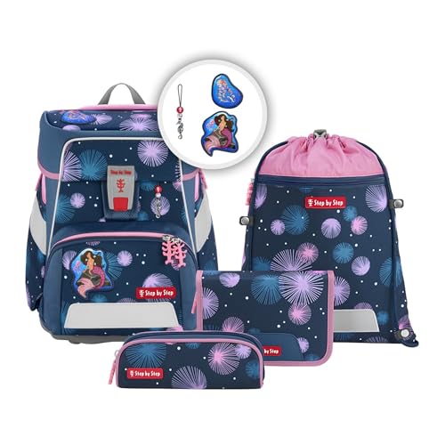 Step by Step Schulranzen-Set Space „Mermaid Delia“ 5-teilig, blau-rosa, Meerjungfrau-Design, ergonomischer Tornister mit Reflektoren, höhenverstellbar mit Hüftgurt für Mädchen ab der 1. Klasse, 20L von Step by Step