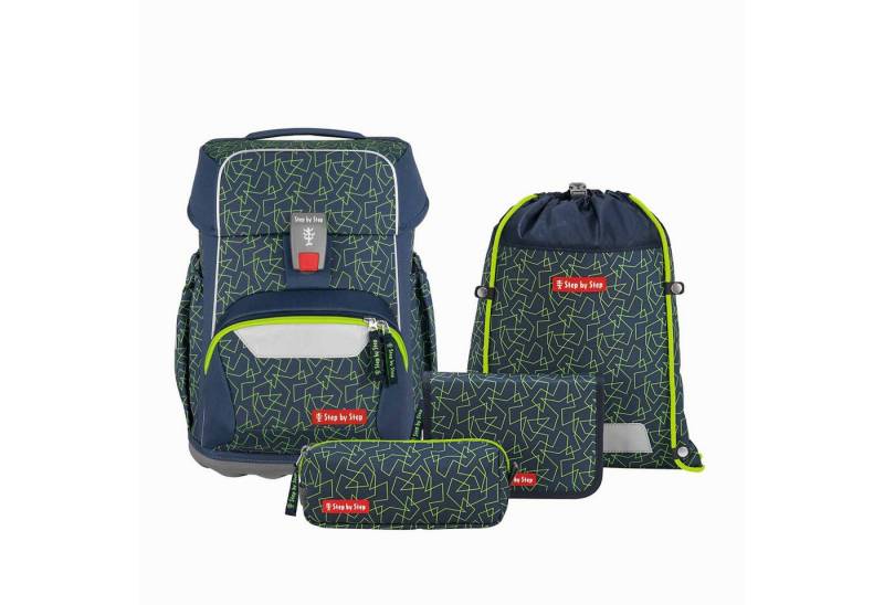 Step by Step Schulrucksack Step by Step BASIS Schulranzen-Set „Green Geometric“, 4-teilig von Step by Step