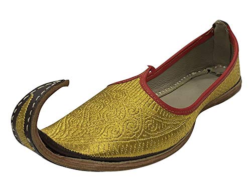 Handgefertigte Aladdin-Herrenschuhe, indische Schuhe, Gold, Khussa-Leder, Punjabi-Jutti-Schuhe, (goldfarben), 41.5 EU von Step n Style