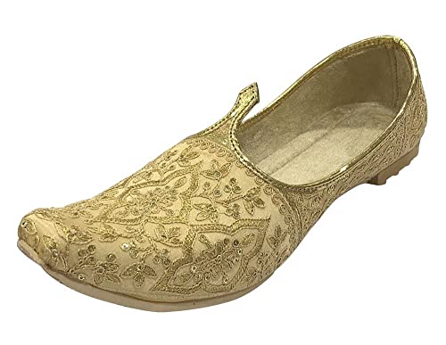 Punjabi Jutti für Herren, Hochzeit, Sherwani-Schuhe, Stickerei, handgefertigt, ethnisch, traditionell, Mojari, stilvoll, gold, 43 EU von Step n Style