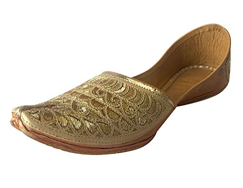 Step n Style Herren Khussa Schuhe Jutti Ethno Sherwani Braut Handarbeit Traditionelle indische Schuhe, Gold (cremefarben/goldfarben), 41 EU von Step n Style