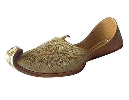 Step n Style Herren Punjabi Jutti Sherwani Schuhe Cremefarben geschnittene Arbeit Zari Khussa Schuhe Perlenschuhe Brautschuhe, Gold (cremefarben/goldfarben), 45.5 EU von Step n Style