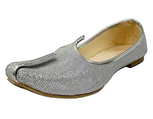 Step n Style Herrenschuhe mit Silberglitzer, für Sherwani, indische Schuhe, Jutti Mojari für Herren, Silber (silber), 39 EU von Step n Style