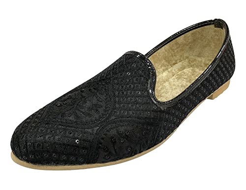 Step n Style Jutti für Herren, Schwarz, traditionell, handgefertigt, Mojari, Punjabi, Juti Brautschuhe, ethnische Mojari, indische Schuhe, schwarz, 42 EU von Step n Style