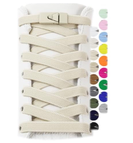 Stepace 2 Paar Elastische Schnürsenkel für Turnschuhe Schnürsenkel Ohne Binden für Erwachsene und Kinder 8mm Breit Einheitsgröße für Alle Beige 120 von Stepace