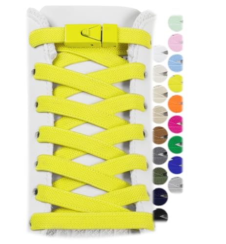 Stepace 2 Paar Elastische Schnürsenkel für Turnschuhe Schnürsenkel Ohne Binden für Erwachsene und Kinder 8mm Breit Einheitsgröße für Alle Gelb 120 von Stepace