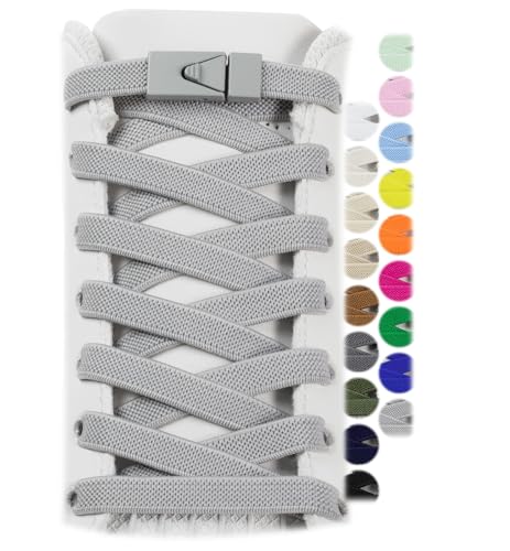 Stepace 2 Paar Elastische Schnürsenkel für Turnschuhe Schnürsenkel Ohne Binden für Erwachsene und Kinder 8mm Breit Einheitsgröße für Alle Grau 120 von Stepace