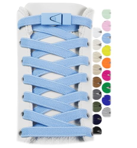 Stepace 2 Paar Elastische Schnürsenkel für Turnschuhe Schnürsenkel Ohne Binden für Erwachsene und Kinder 8mm Breit Einheitsgröße für Alle Hellblau 120 von Stepace