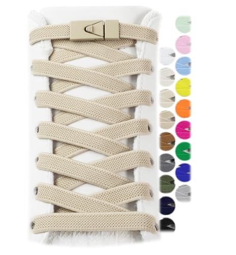 Stepace 2 Paar Elastische Schnürsenkel für Turnschuhe Schnürsenkel Ohne Binden für Erwachsene und Kinder 8mm Breit Einheitsgröße für Alle Khaki 120 von Stepace