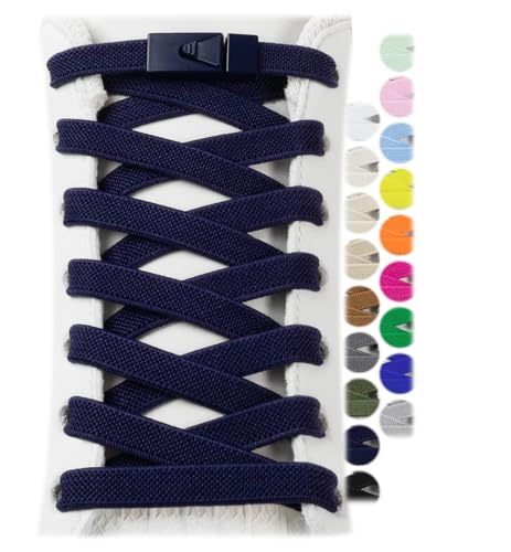 Stepace 2 Paar Elastische Schnürsenkel für Turnschuhe Schnürsenkel Ohne Binden für Erwachsene und Kinder 8mm Breit Einheitsgröße für Alle Marineblau 120 von Stepace