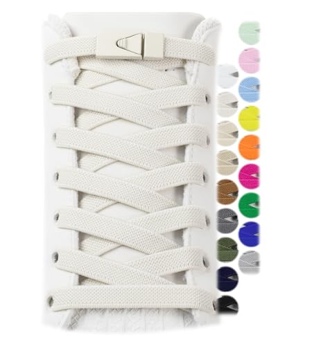 Stepace 2 Paar Elastische Schnürsenkel für Turnschuhe Schnürsenkel Ohne Binden für Erwachsene und Kinder 8mm Breit Einheitsgröße für Alle Off White 120 von Stepace