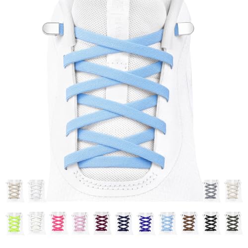 Stepace 2 Paar Elastische Schnürsenkel für Kinder und Erwachsene Sportschuhe Sneaker flache Schuhbänder elastische ohne binden Hellblau 120 von Stepace