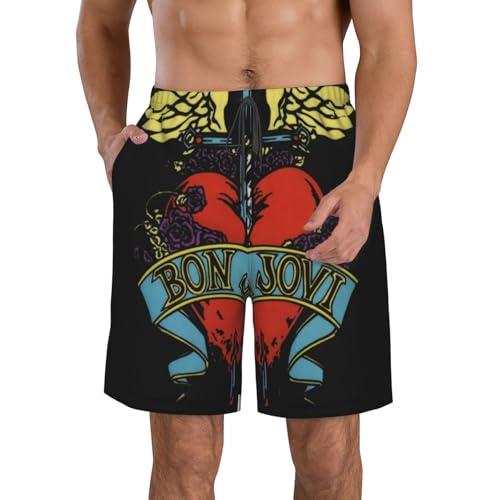 Jovi Rockband Strandshorts Herren Boardshorts, Schnelltrocknende Bademode Strand Urlaub Musik Party Schwimmen Große Hosen XX-Large von Stepgrais