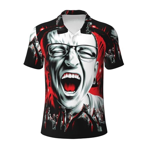 Lin-kin Rock Band Poloshirts für Herren Hip Hop Polo-T-Shirts Herrenmode Grafik Frühling Sommer Freizeit Kurzarm T-Shirt mit Knöpfen Revers Oberteile Herren-Poloshirts mit schmaler Passform Large von Stepgrais