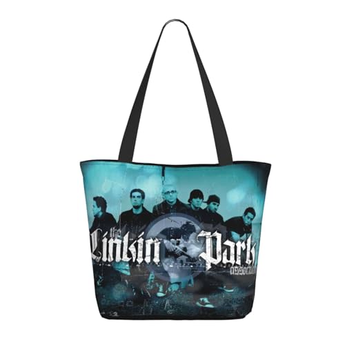 Stepgrais Lin-Kin Rockband Einkaufstasche Aus Canvas, Wiederverwendbare Canvastasche Mit Hip-Hop-Aufdruck, Große Kapazität, Strapazierfähige Canvas-Einkaufstasche Mit Innentasche Für Rockband-Fans von Stepgrais