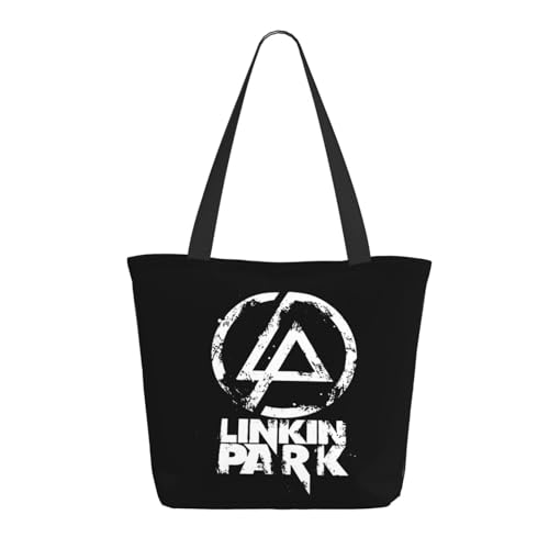 Stepgrais Lin-Kin Rockband Einkaufstasche Aus Canvas, Wiederverwendbare Canvastasche Mit Hip-Hop-Aufdruck, Große Kapazität, Strapazierfähige Canvas-Einkaufstasche Mit Innentasche Für Rockband-Fans von Stepgrais