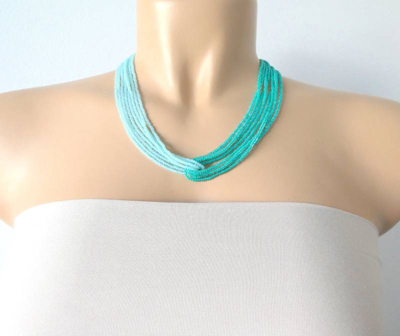 Boho Türkis Perlen Halskette - Aqua Teal Schmuck Brautjungfer Und Geschenke Für Frauen von StephanieMartinCo