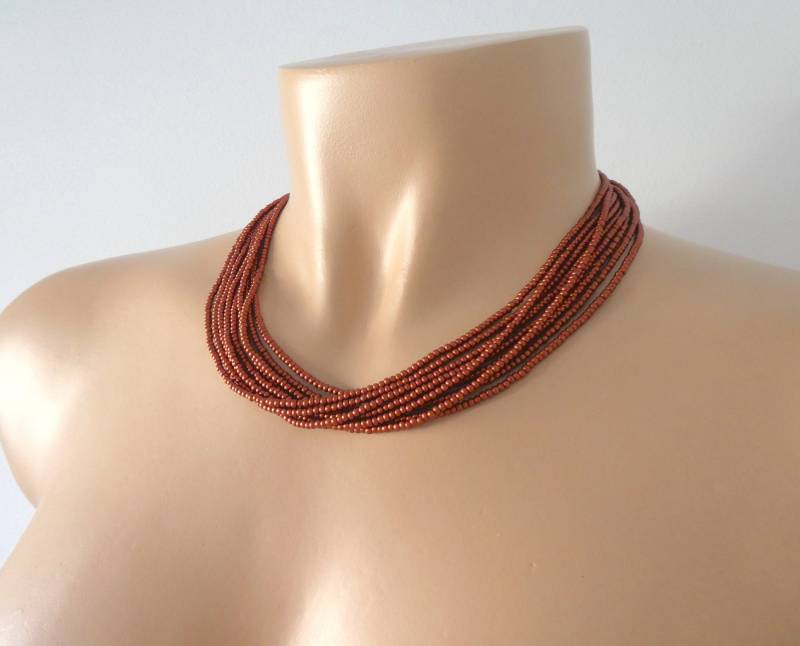Braune Perlenkette, Kupfer Boho Halskette, Handgemachter Schmuck, Brautsjungfern Geschenke von StephanieMartinCo
