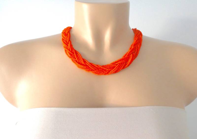 Brautjungfer Orange Boho Halskette , Geflecht Mehrstrang Boho Schmuck Geschenke Für Frauen von StephanieMartinCo