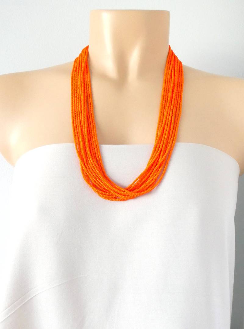 Orange Halskette, Boho Perlenschmuck, Brautjungfer Geschenke, Hochzeitsschmuck, Boho von StephanieMartinCo