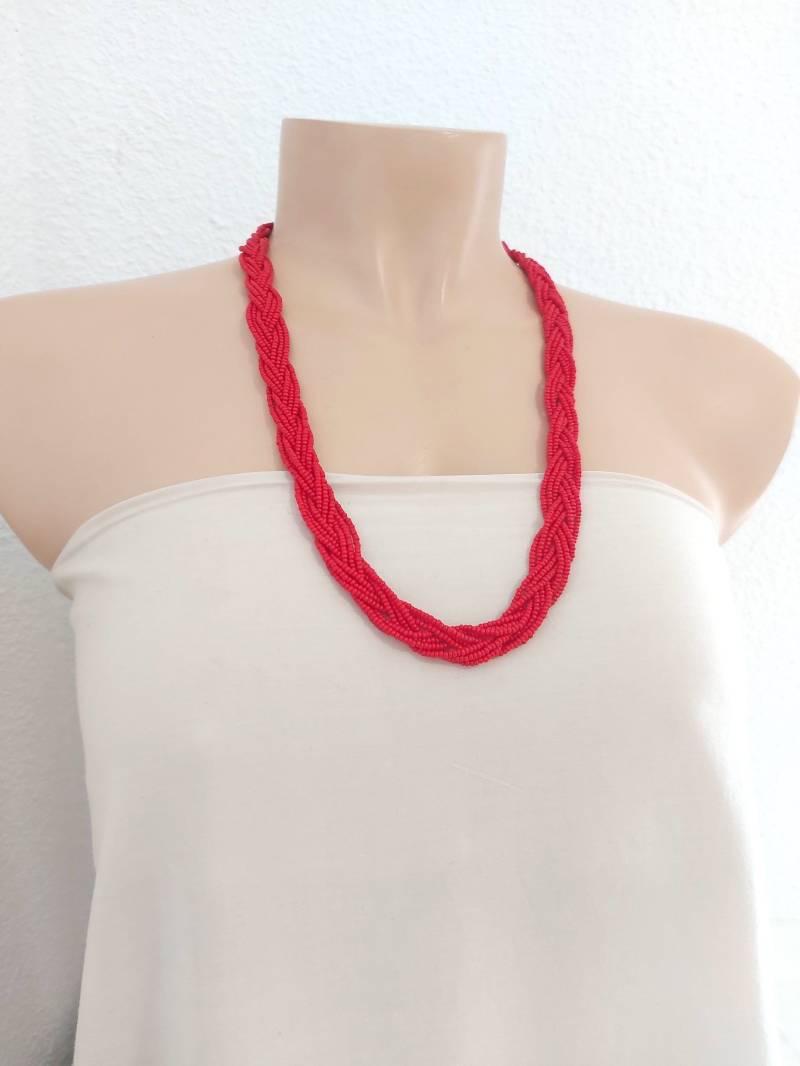 Rote Boho Halskette, Perlenkette, Hochzeitsschmuck, Brautjungfer Schmuck von StephanieMartinCo