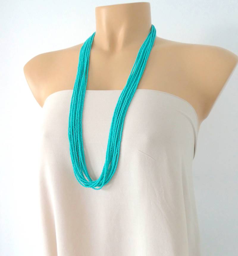 Türkis Lange Boho Perlen Halskette, Geschenke Für Frauen, Brautjungfer Mehrsträngiger Schmuck von StephanieMartinCo
