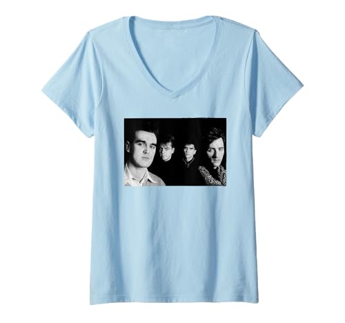 Damen Stephen Wright The Smiths Band Schwarz-Weiß-Porträt T-Shirt mit V-Ausschnitt Damen Stephen Wright The Smiths Band Schwarz-Weiß-Porträt T-Shirt mit V-Ausschnitt von Stephen Wright Photography
