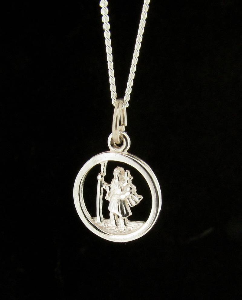Saint Christopher 10 Mm Rund Sterling Silber Anhänger Halskette & 18 "Silberkette, Schutzpatron Der Reisenden, Christliches Symbol Des Schutzes." von StephenKnapper
