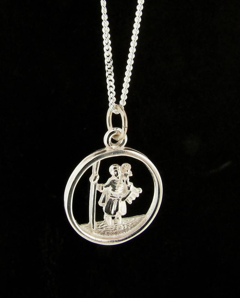 Saint Christopher Anhänger Aus Sterlingsilber 15 Mm Breit, Runder St Schutzpatron Der Reisenden Medaille Symbol, 18 "Silber Halskette von StephenKnapper
