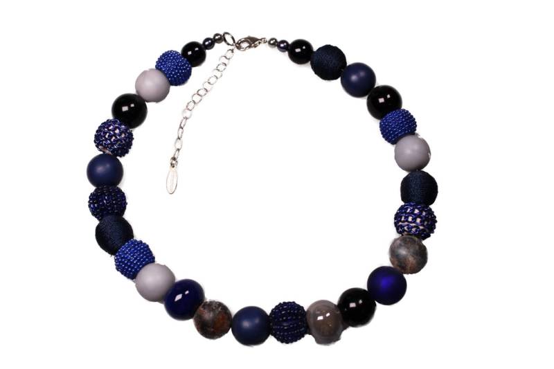 Stephisimo Perlenkette Stephisimo Damen Kette Kugelkette Bollywood Black Blue klein ST 7065 von Stephisimo