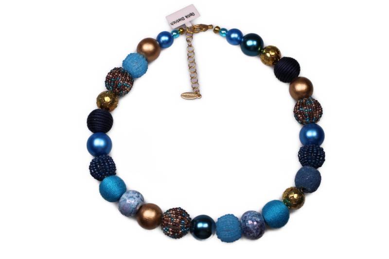 Stephisimo Perlenkette Stephisimo New Bollywood Damen Kette Blau-Gold von Stephisimo