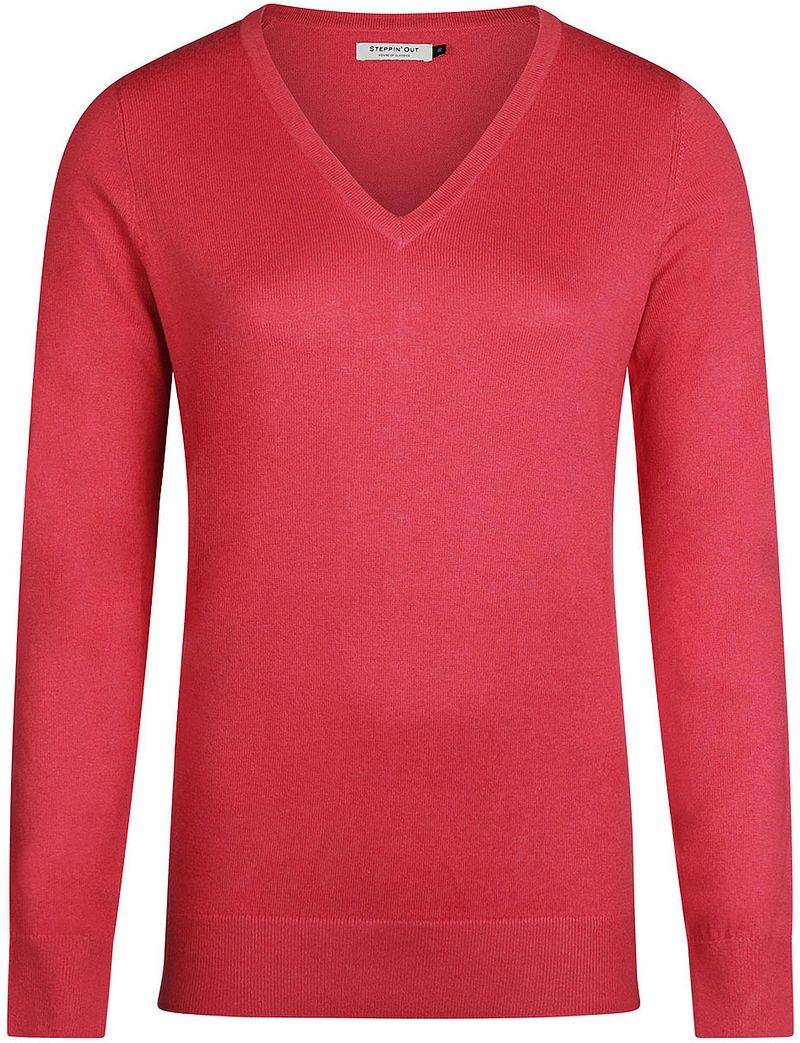 Steppin' Out Damen Pullover Cotton Cashmere V-Ausschnitt Dunkelrosa - Größe M von Steppin' Out