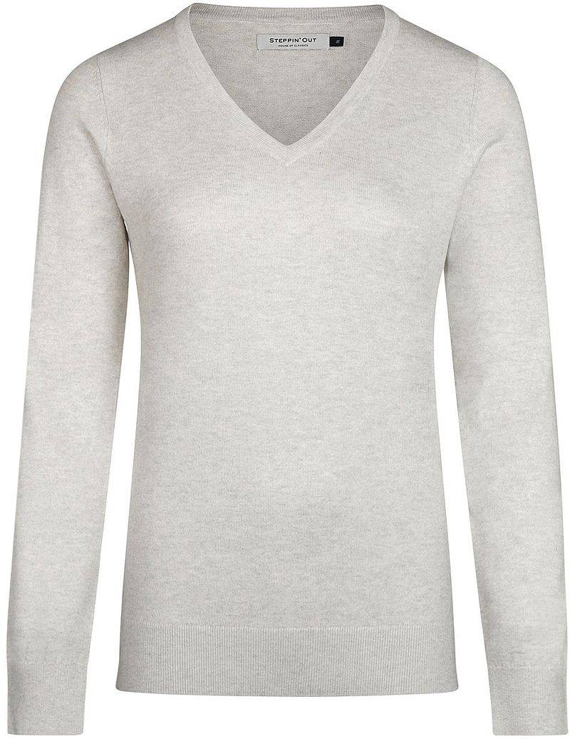 Steppin' Out Damen Pullover Cotton Cashmere V-Ausschnitt Grau - Größe L von Steppin' Out