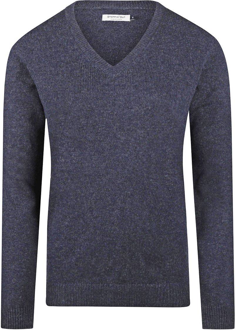 Steppin' Out Damen Pullover V-Ausschnitt Lammwolle Navy - Größe L von Steppin' Out