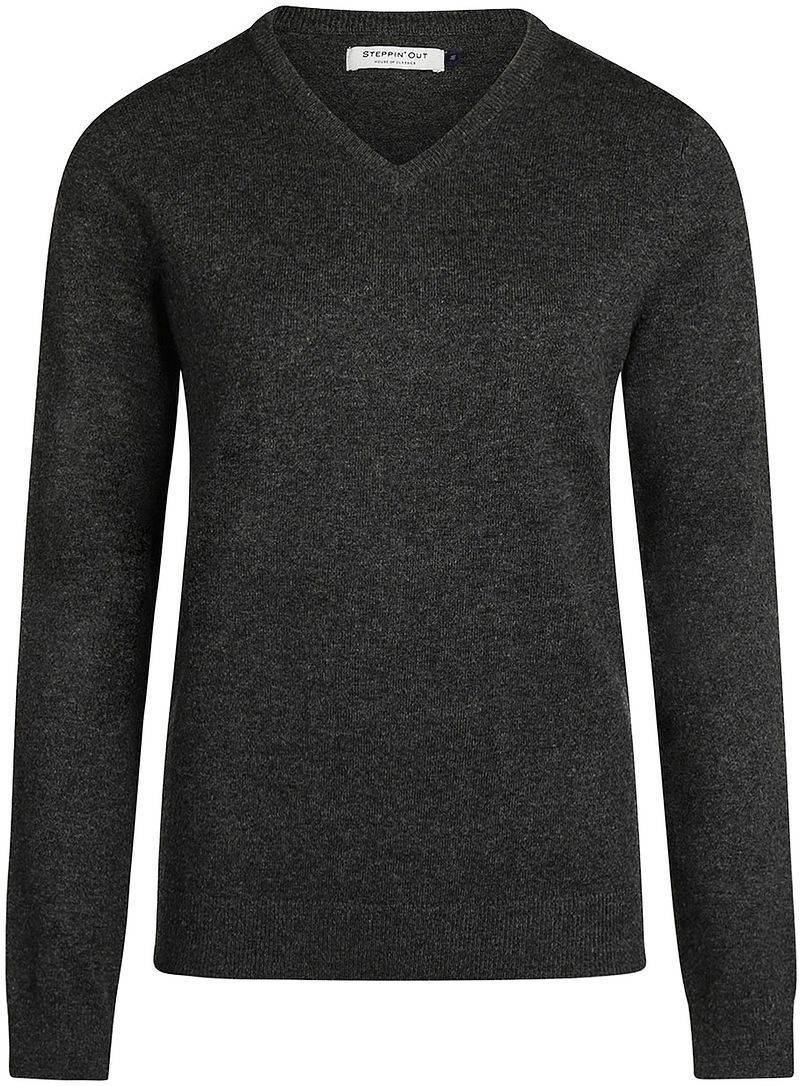 Steppin' Out Damen Pullover V-Ausschnitt Merinowolle Anthrazit - Größe XL von Steppin' Out
