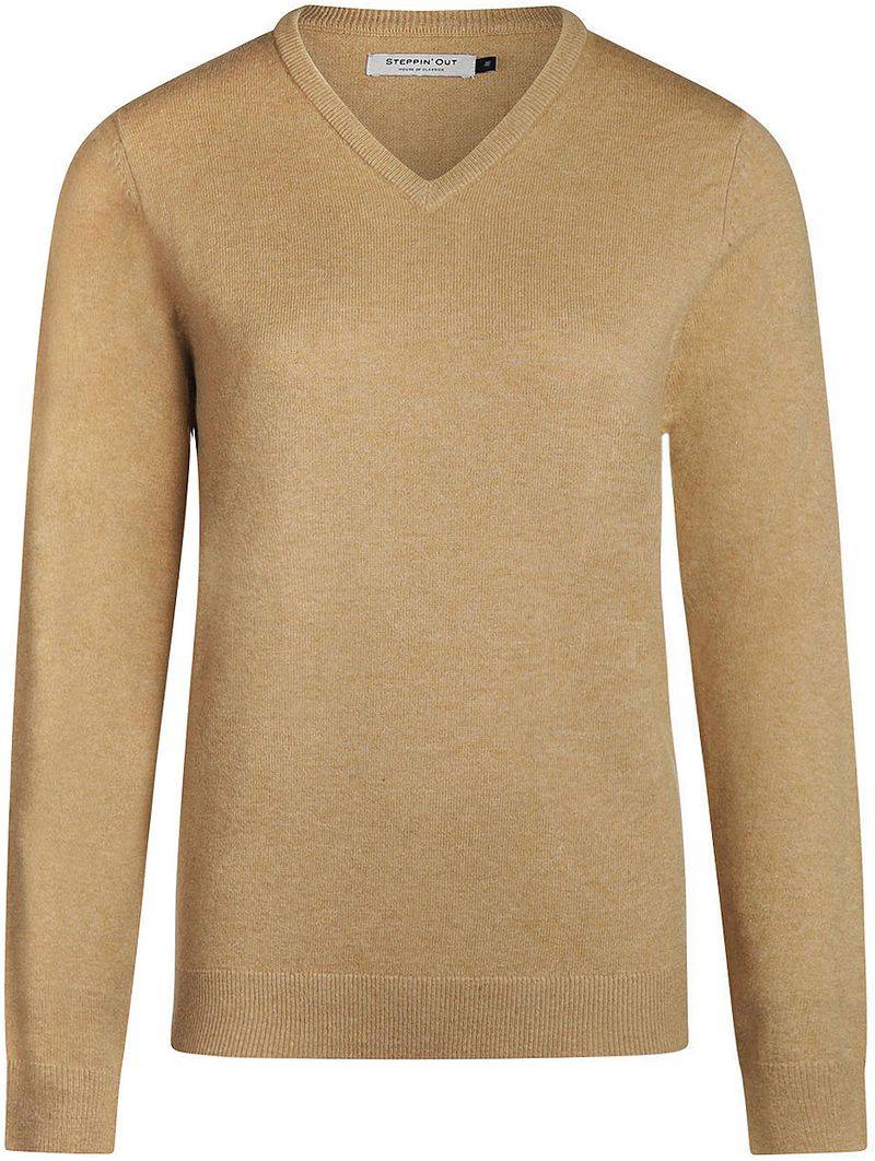 Steppin' Out Damen Pullover V-Ausschnitt Merinowolle Camel - Größe L von Steppin' Out