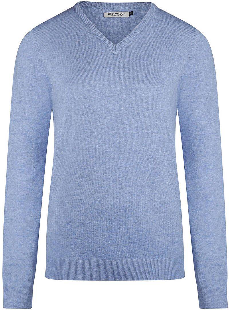 Steppin' Out Damen Pullover V-Ausschnitt Merinowolle Mid Blau - Größe M von Steppin' Out