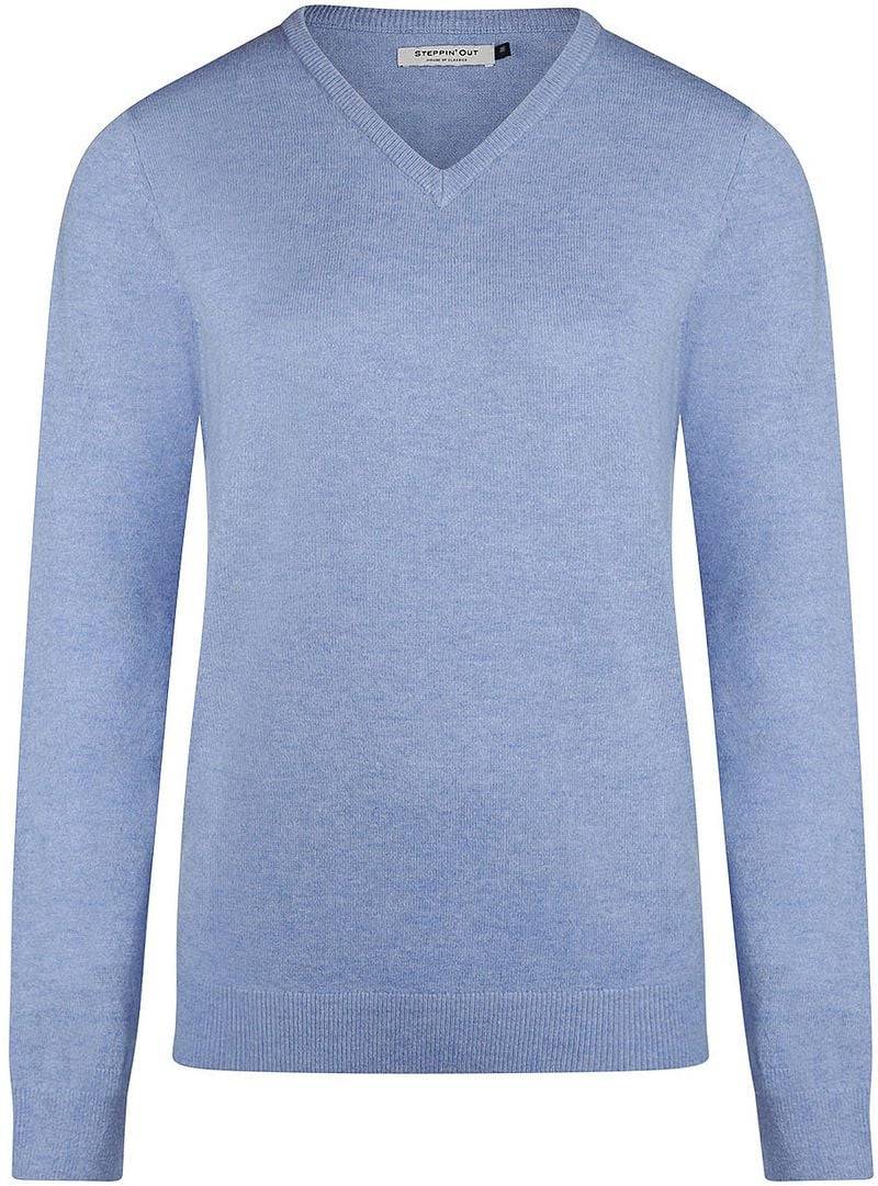 Steppin' Out Damen Pullover V-Ausschnitt Merinowolle Mid Blau - Größe XXL von Steppin' Out