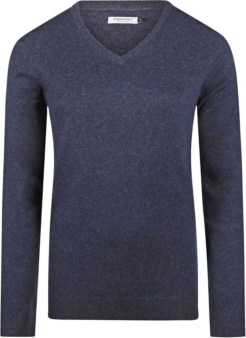 Steppin' Out Damen Pullover V-Ausschnitt Merinowolle Navy - Größe XL von Steppin' Out