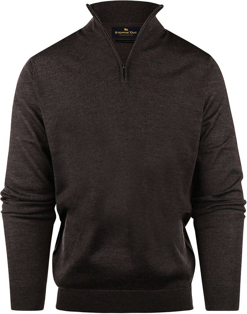 Steppin' Out Half Zip Pullover Merinowolle Braun - Größe XL von Steppin' Out