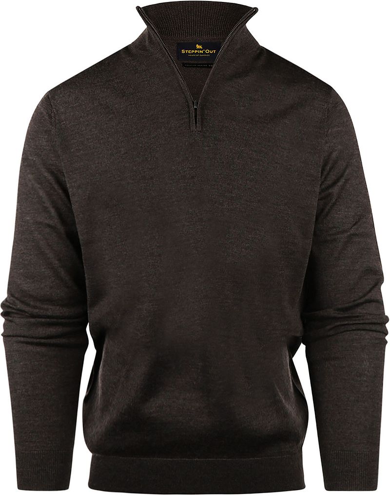 Steppin' Out Half Zip Pullover Merinowolle Braun - Größe XXL von Steppin' Out
