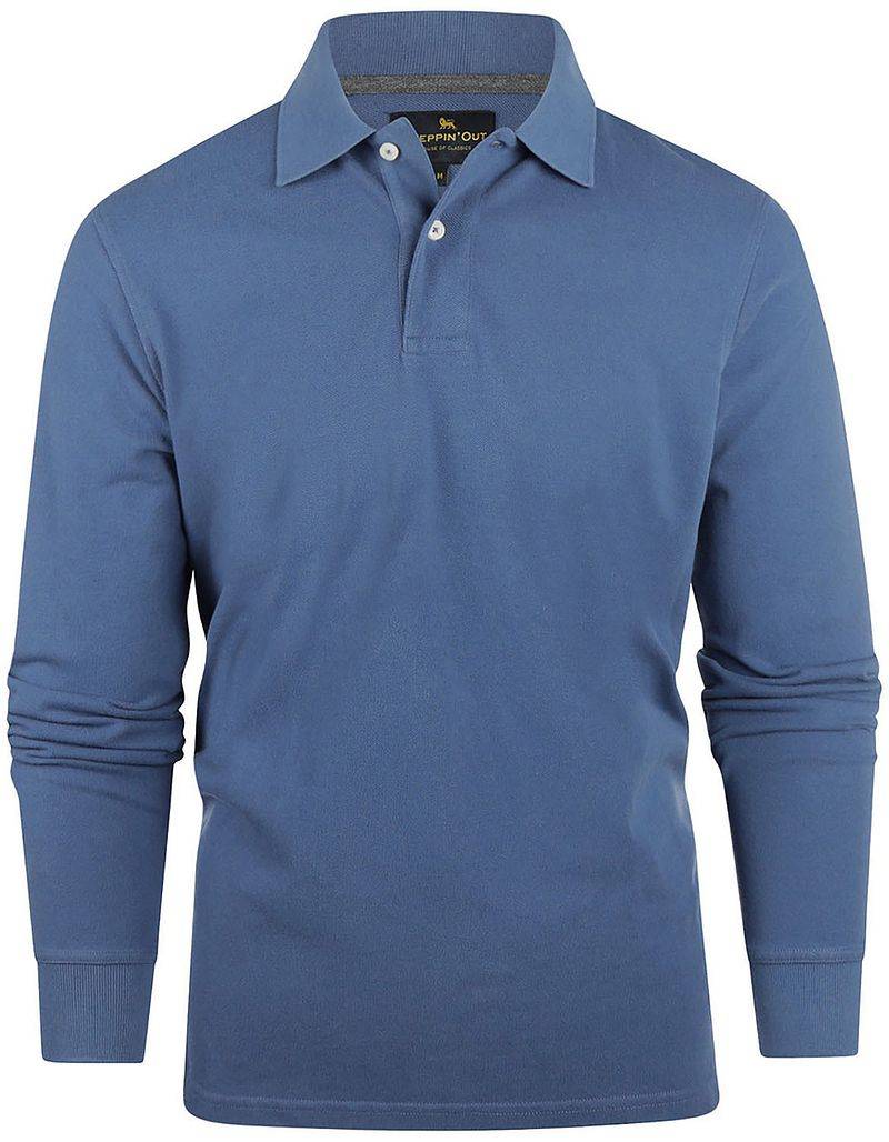 Steppin' Out Longsleeve Polo Piqué Classic Mid Blau - Größe L von Steppin' Out