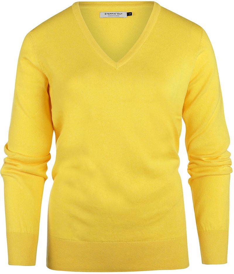 Steppin' Out Pullover Cashmere Damen V-Ausschnitt Gelb - Größe M von Steppin' Out