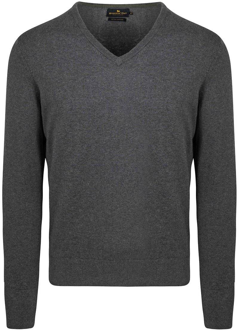 Steppin' Out Pullover Cotton Cashmere V-Ausschnitt Anthrazit Melange - Größe XXL von Steppin' Out