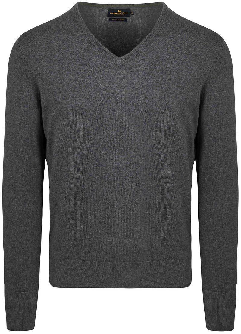 Steppin' Out Pullover Cotton Cashmere V-Ausschnitt Anthrazit Melange - Größe L von Steppin' Out