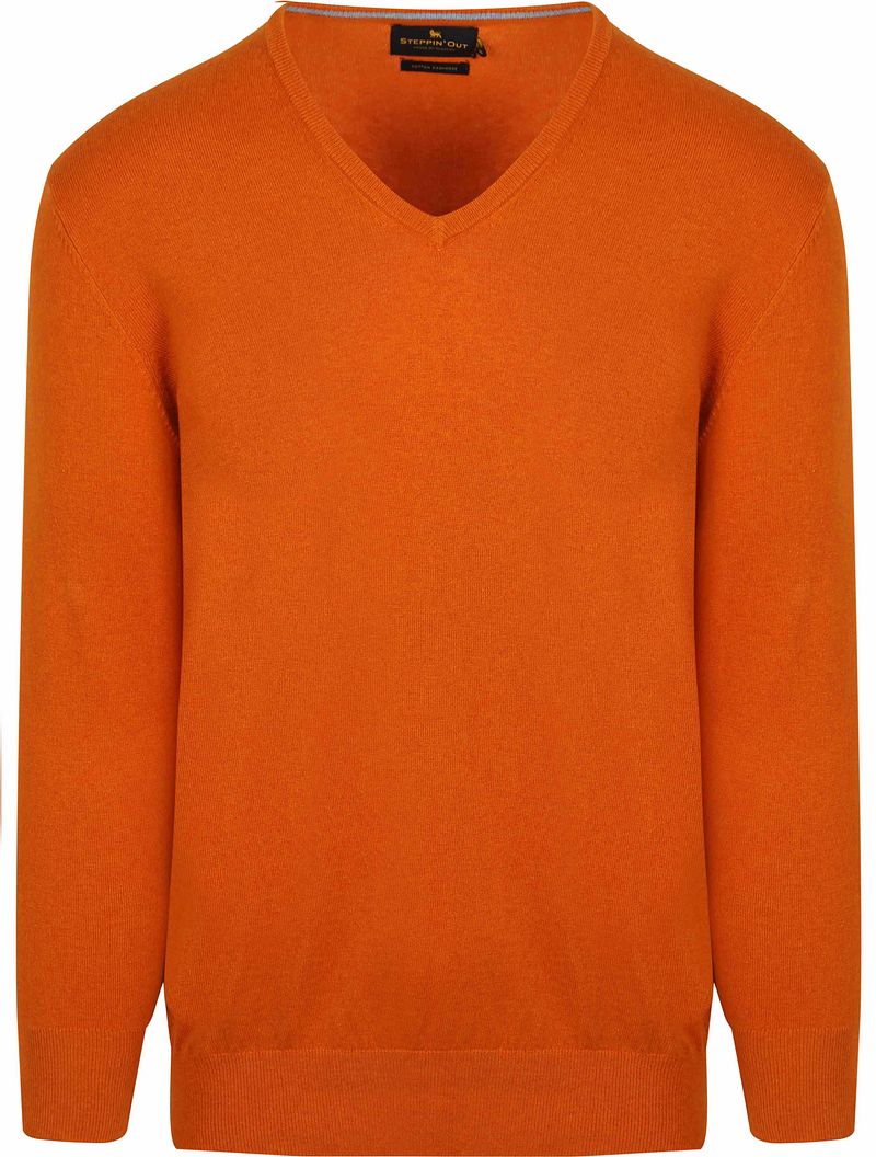 Steppin' Out Pullover Cotton Cashmere V-Ausschnitt Orange  - Größe XXL von Steppin' Out