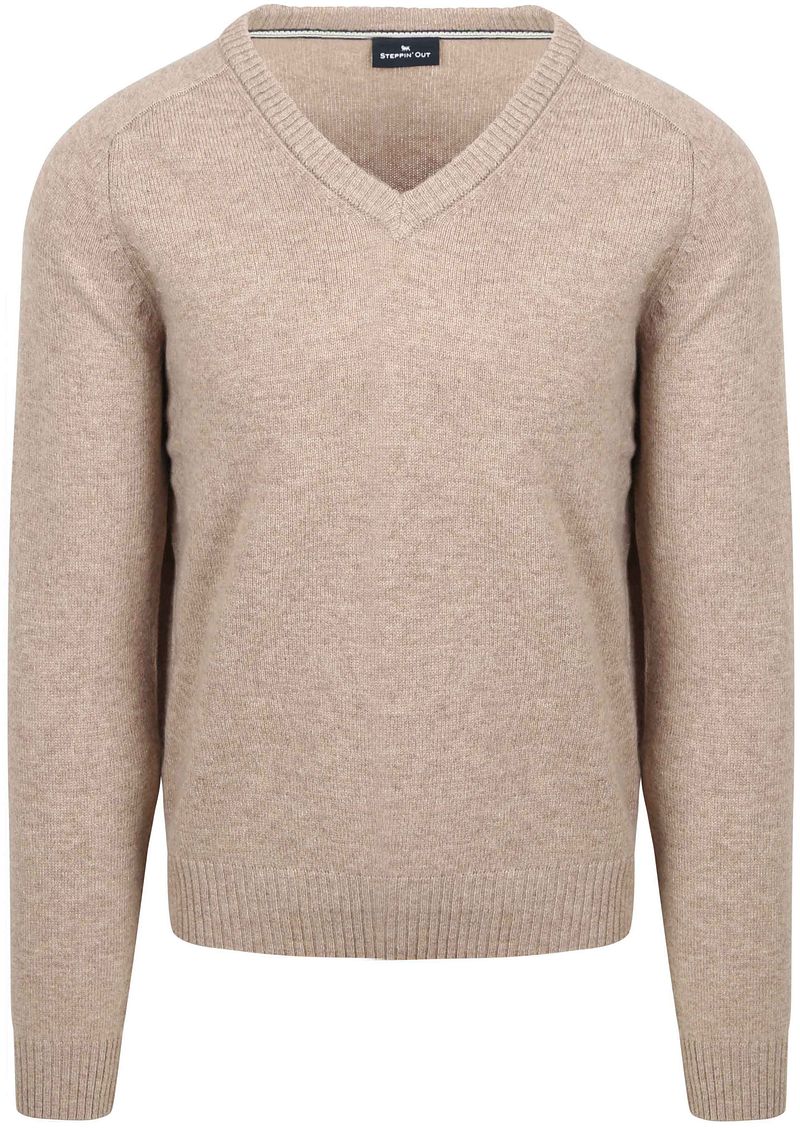 Steppin' Out Pullover V-Ausschnitt Lammwolle Beige - Größe XXL von Steppin' Out